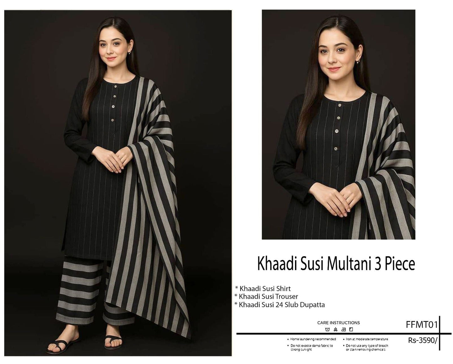KHAADI SUSI MARINA 3-PC WINTER UNSTITCHED (D-201) Black