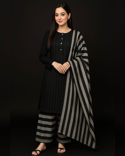 KHAADI SUSI MARINA 3-PC WINTER UNSTITCHED (D-201) Black