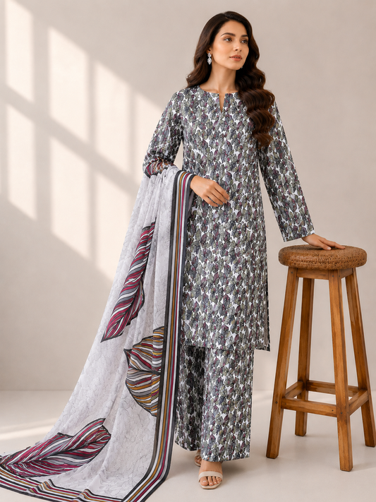 3 Piece - Embroidered Lawn Suit With Emb Bamber Dupatta