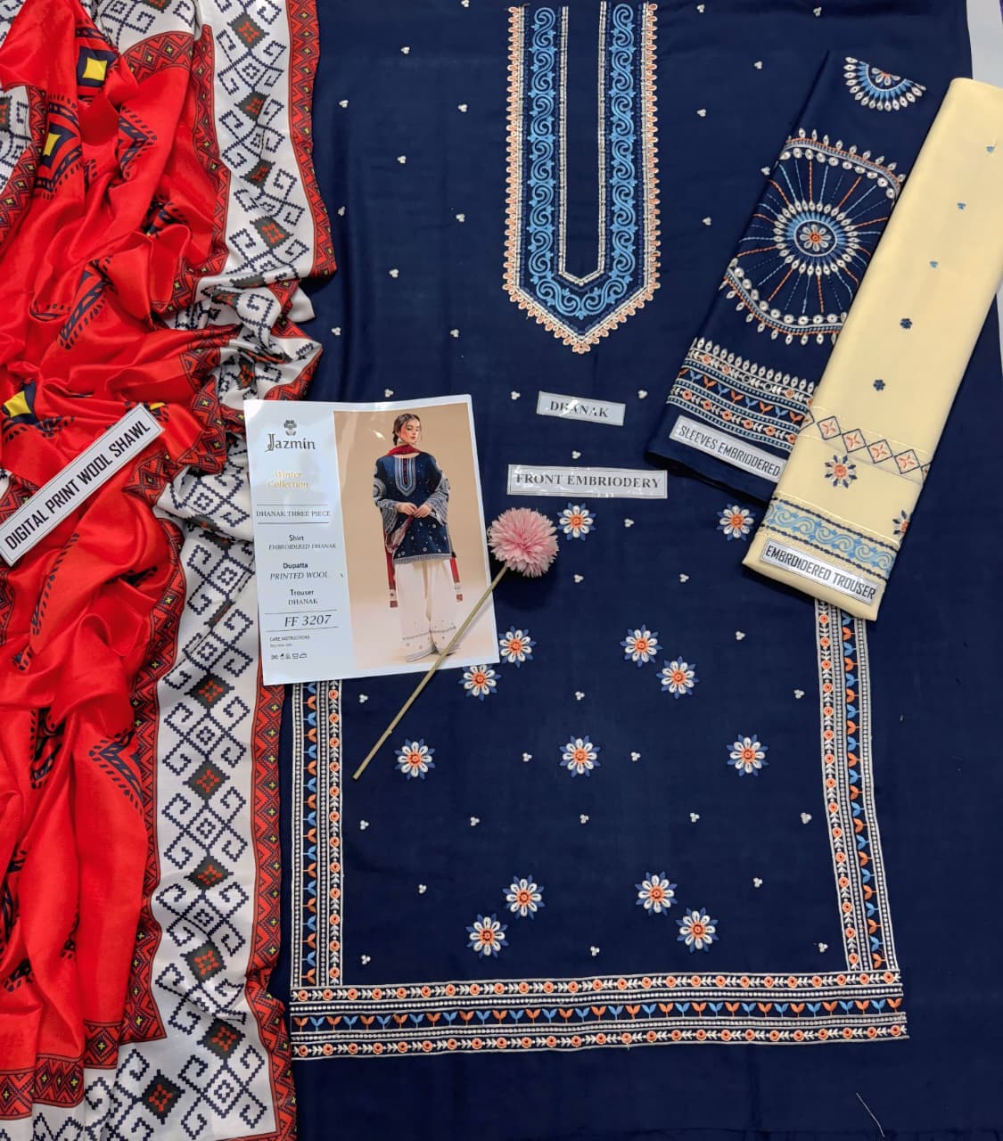 JAZMIN DHANAK 3PC | UNSTITCHED | D#3207